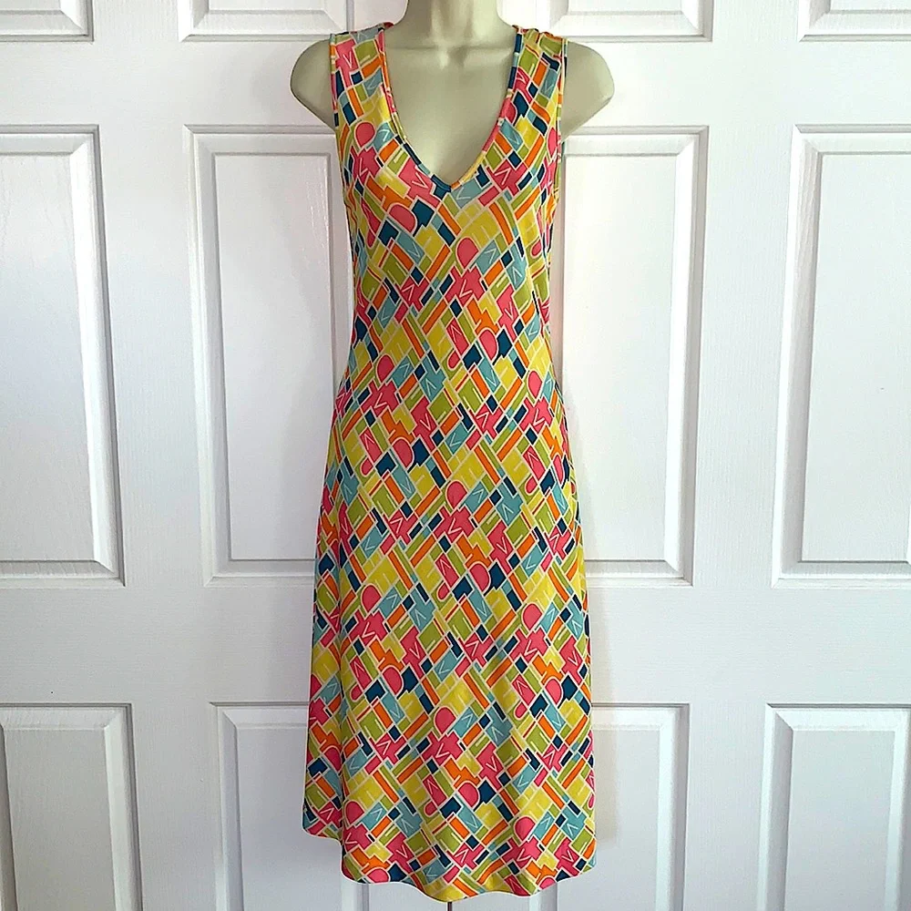 Diane von Furstenberg 100% Silk Abstract Design Sleeveless Dress Sz 4 - Picture 1 of 8